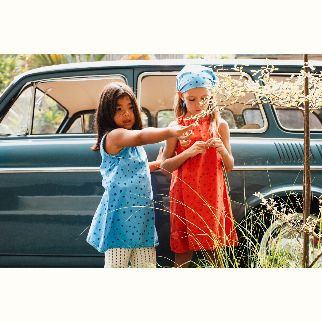 HAZE DOTS CROCHET DETAILED DRESS - BLUE 6-7 / BLUE HAZE DOTS CROCHET DETAILED DRESS - BLUE 6-7 / BLUE