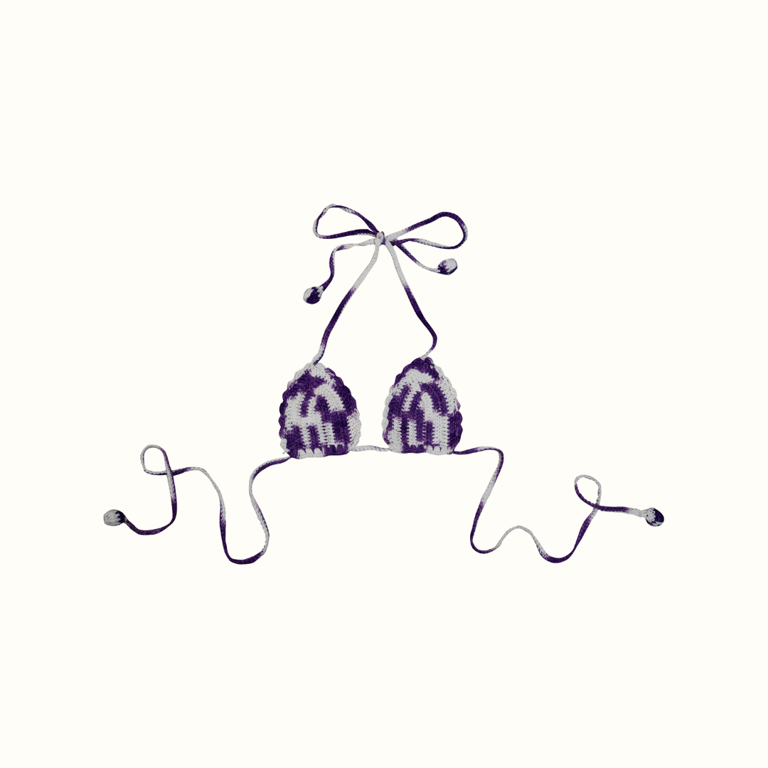 JOY CROCHET BIKINI TOP HANDMADE - WHITE PURPLE - nikasgotsoul
