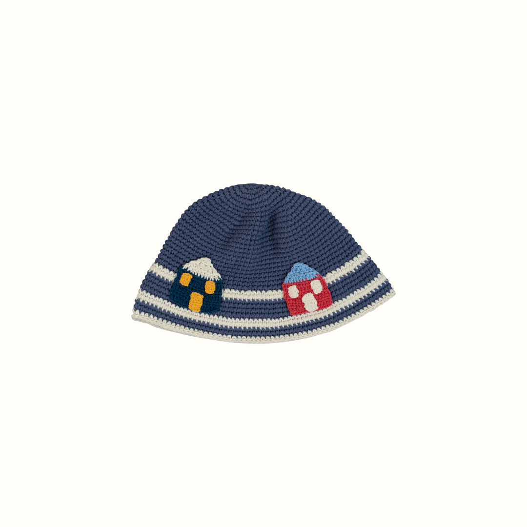 MARLO HOUSE APPLIQUE CROCHET HAT HANDMADE - INDIGO - nikasgotsoul