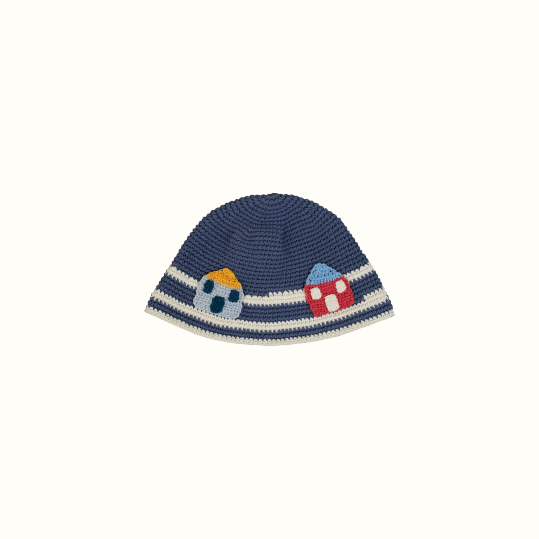 MARLO HOUSE APPLIQUE CROCHET HAT HANDMADE - INDIGO - nikasgotsoul