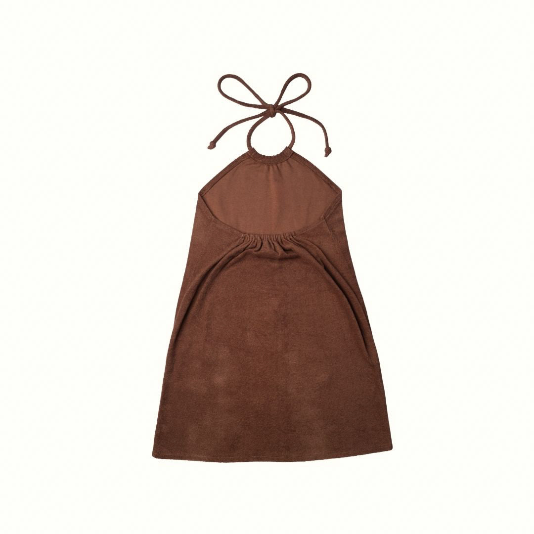 SUMMER PARTY HALTER TERRY FLOWER DRESS - BROWN