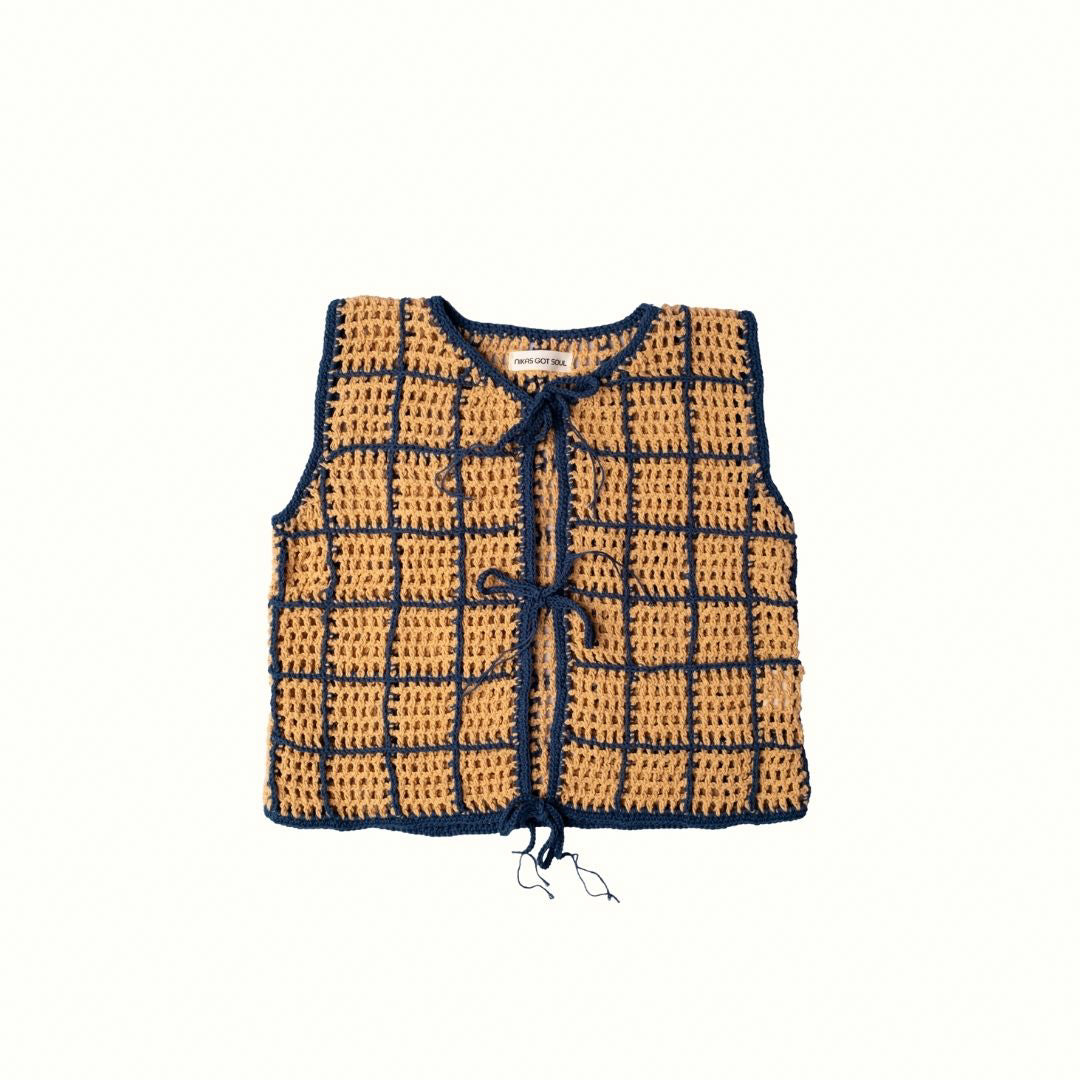 ALOHA CHECKER CROCHET VEST - BEIGE