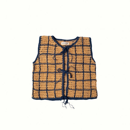 ALOHA CHECKER CROCHET VEST - BEIGE