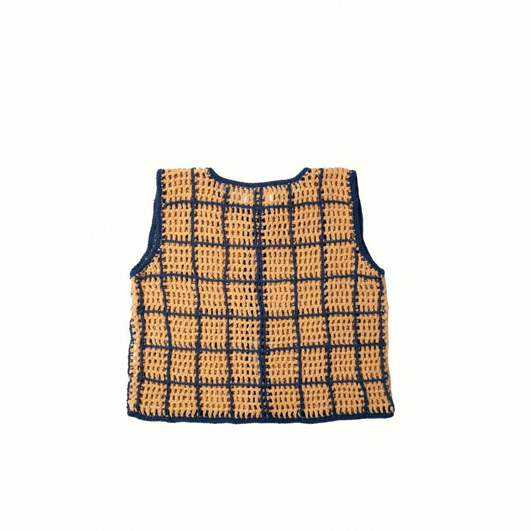 ALOHA CHECKER CROCHET VEST - BEIGE