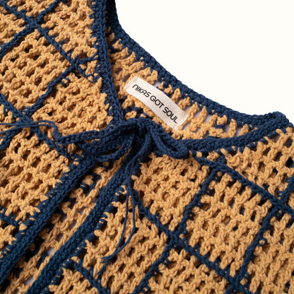 ALOHA CHECKER CROCHET VEST - BEIGE