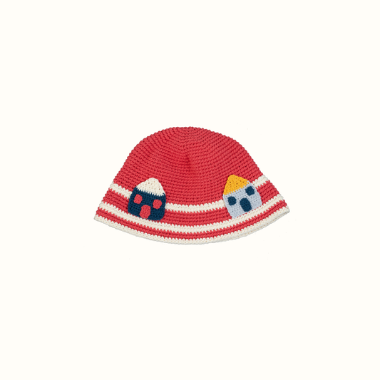 MARLO HOUSE APPLIQUE  CROCHET HAT  HAND MADE - RASPBERRY PINK - nikasgotsoul