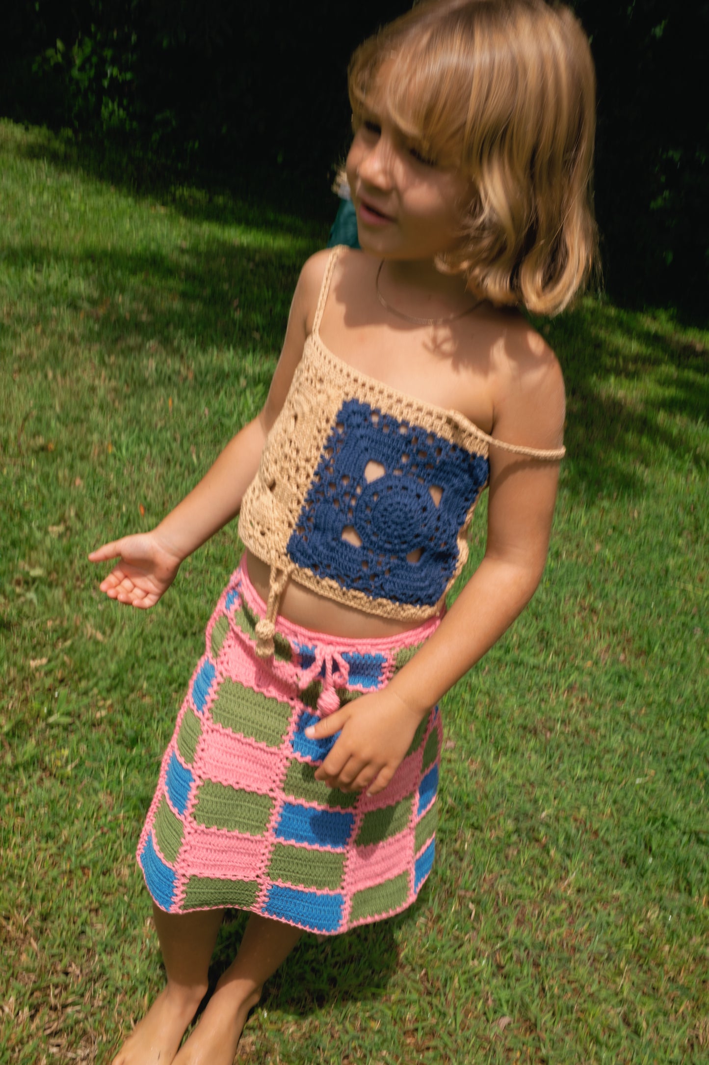 COCO TWIN CROCHET TUBE TOP - BEIGE-NAVY