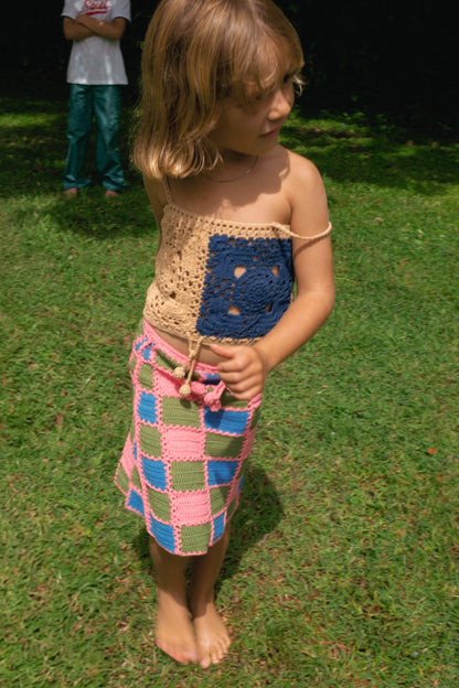 COCO TWIN CROCHET TUBE TOP - BEIGE-NAVY