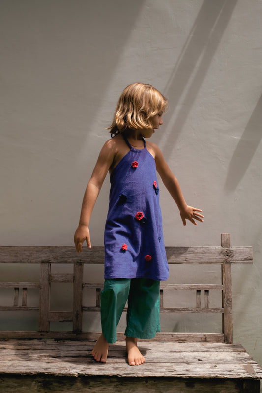 SUMMER PARTY HALTER TERRY FLOWER DRESS - PURPLE