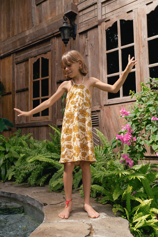 SUNFLOWER HALTER TERRY DRESS - IVORY