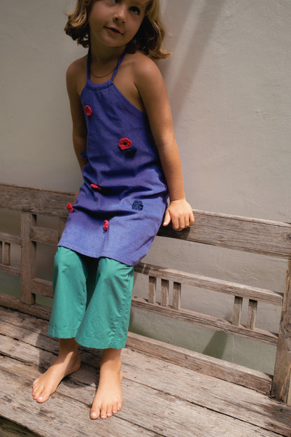 SUMMER PARTY HALTER TERRY FLOWER DRESS - PURPLE