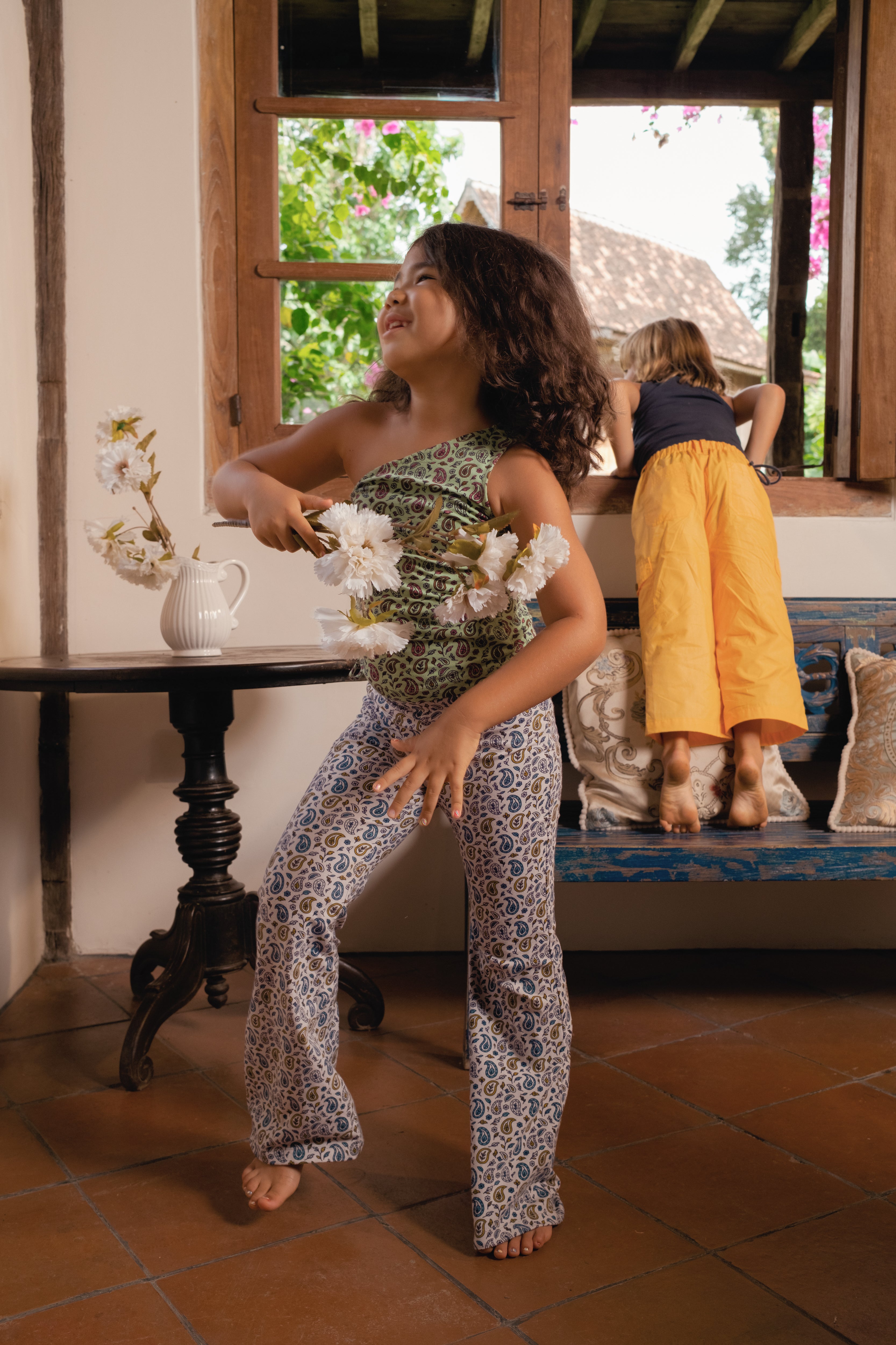 LILY PAISLEY ONE SHOULDER TOP - GREEN - Nikas Got Soul