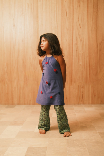 SUMMER PARTY HALTER TERRY FLOWER DRESS - PURPLE