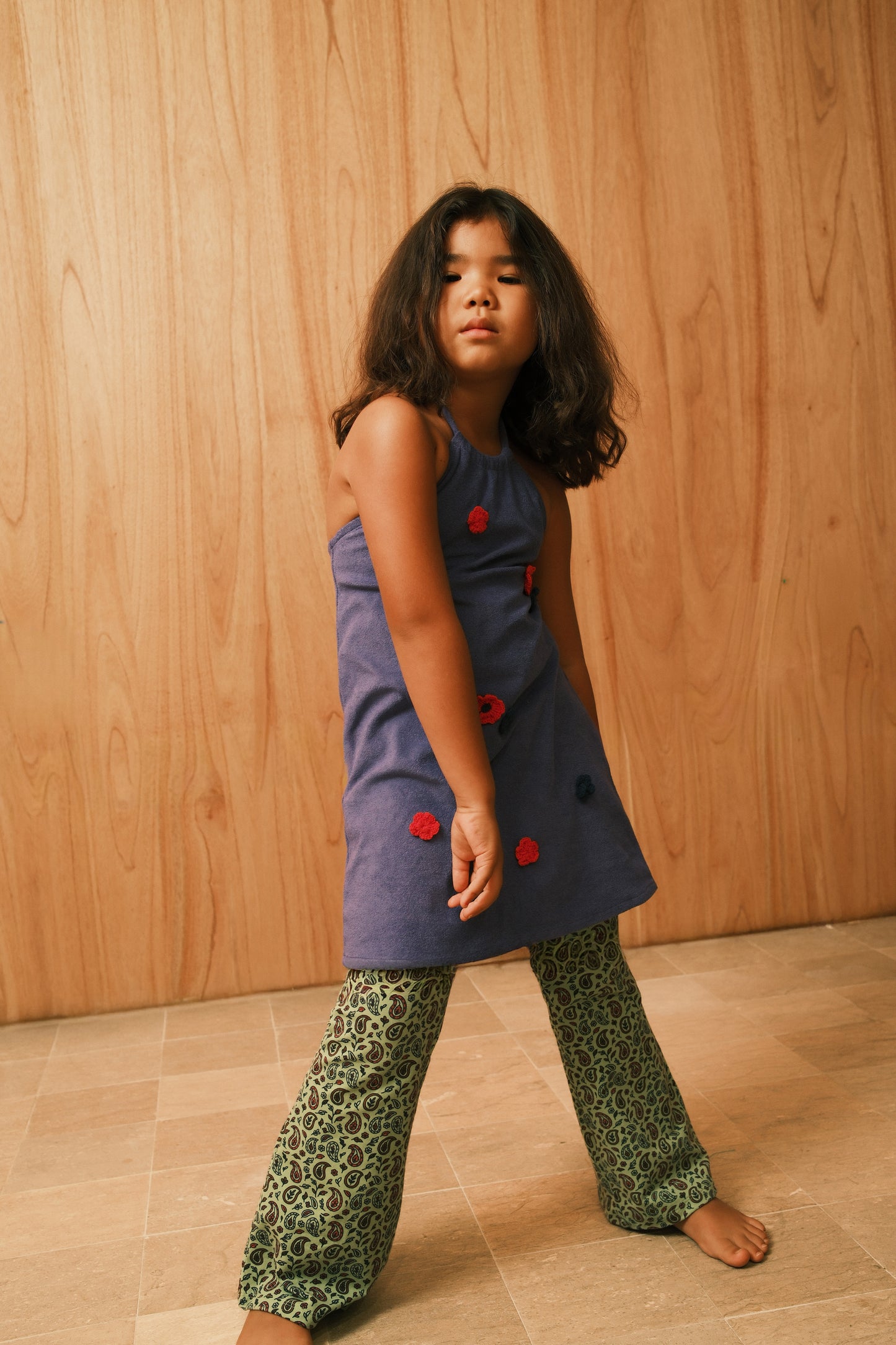 SUMMER PARTY HALTER TERRY FLOWER DRESS - PURPLE