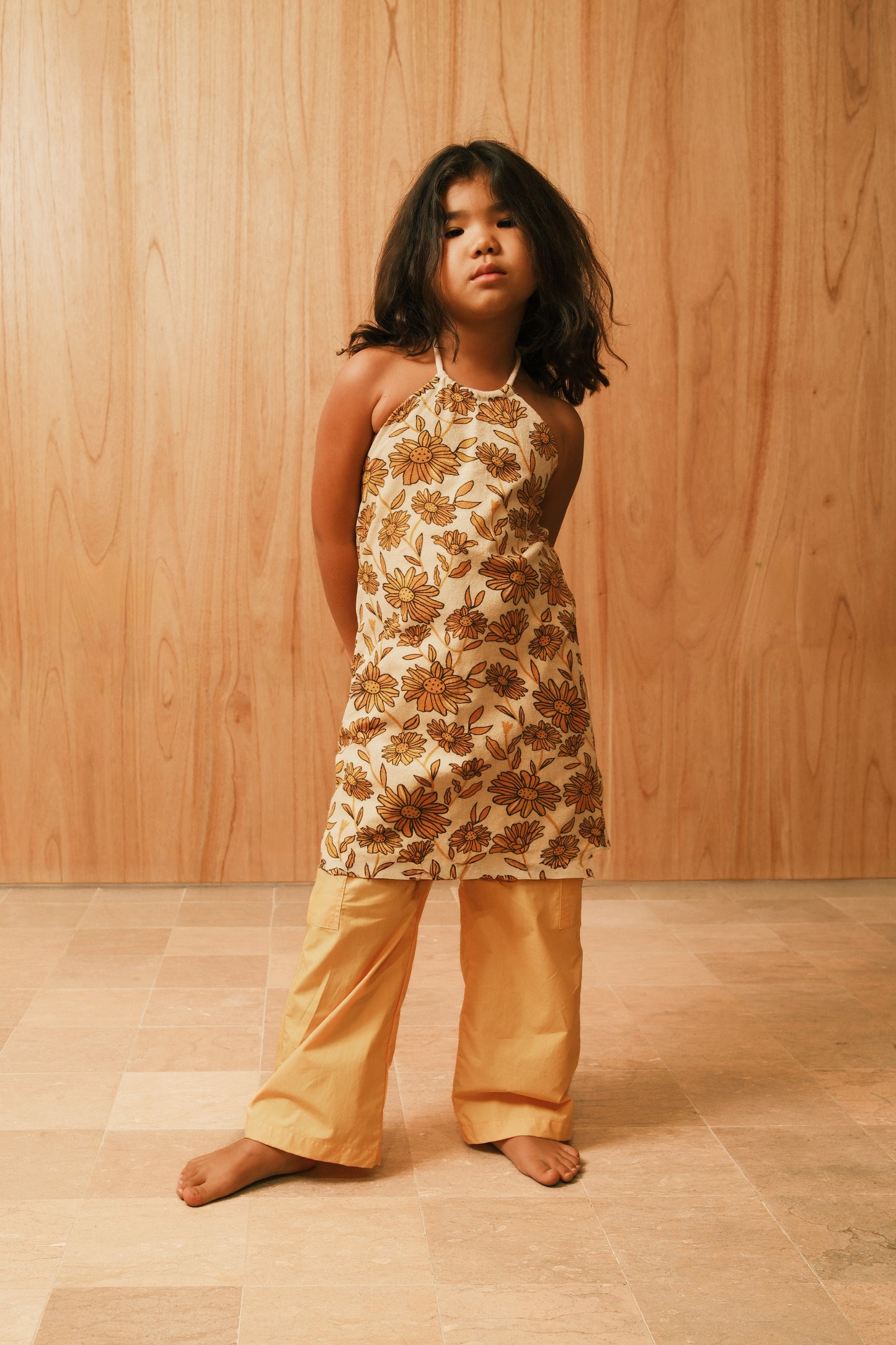 SUNFLOWER HALTER TERRY DRESS - IVORY