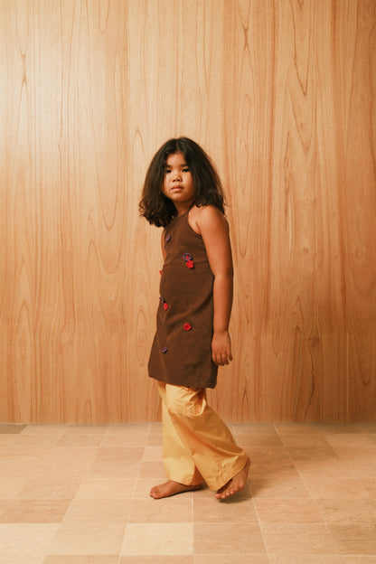 SUMMER PARTY HALTER TERRY FLOWER DRESS - BROWN