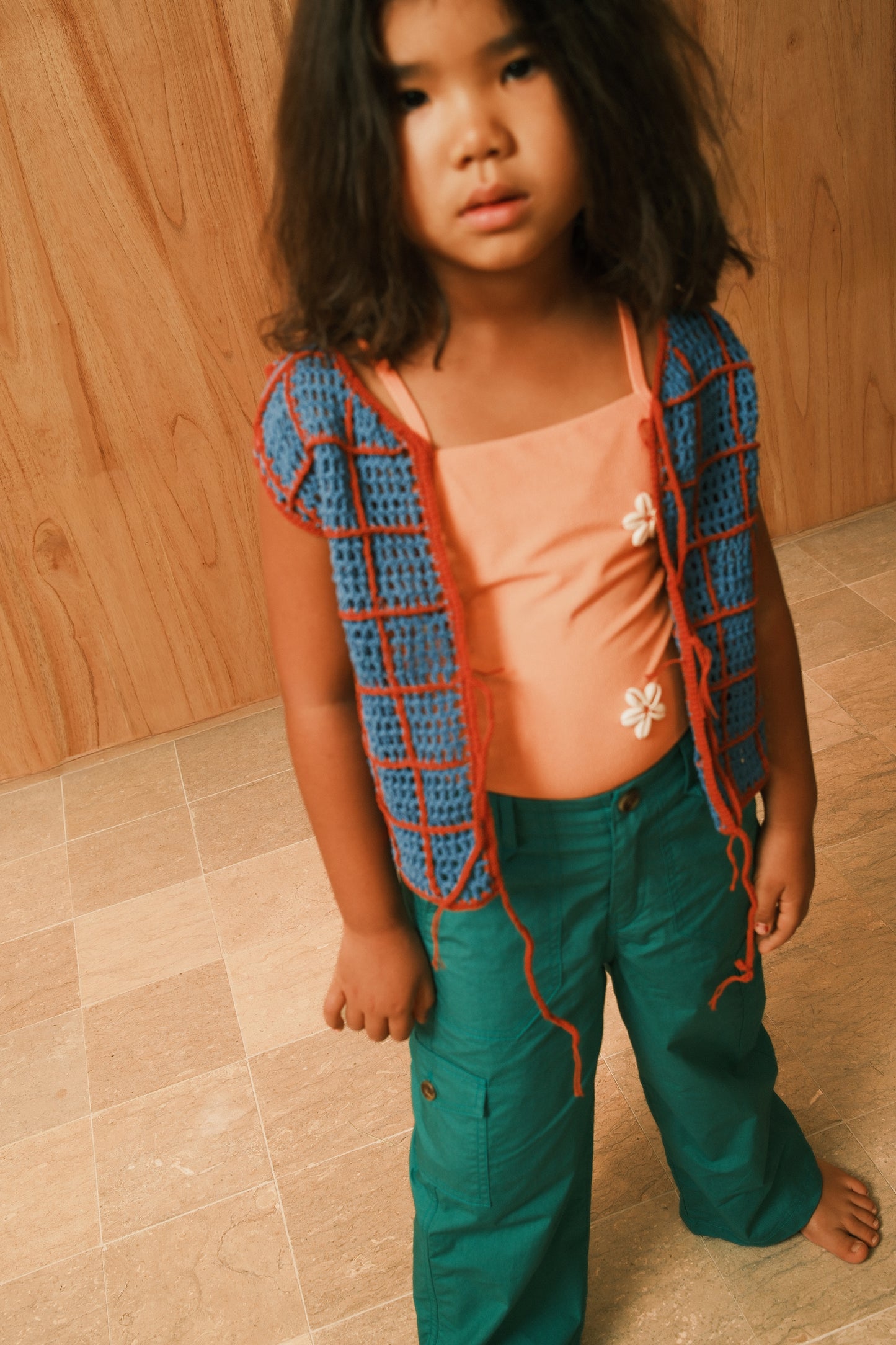 ALOHA CHECKER CROCHET VEST - BLUE