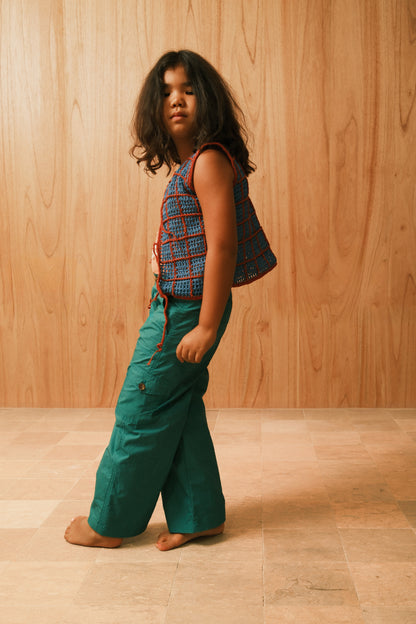 ALOHA CHECKER CROCHET VEST - BLUE