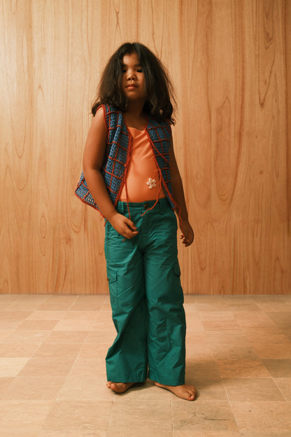 ALOHA CHECKER CROCHET VEST - BLUE