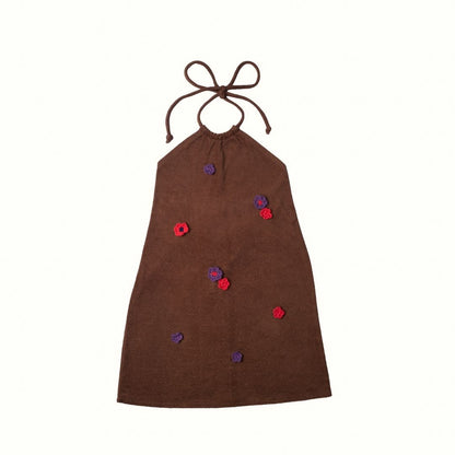 SUMMER PARTY HALTER TERRY FLOWER DRESS - BROWN