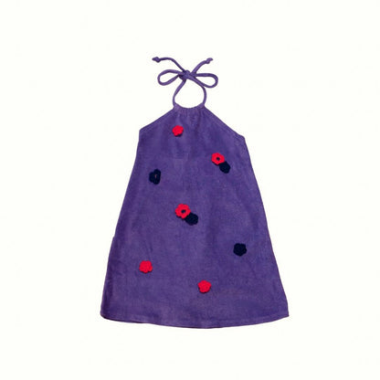 SUMMER PARTY HALTER TERRY FLOWER DRESS - PURPLE