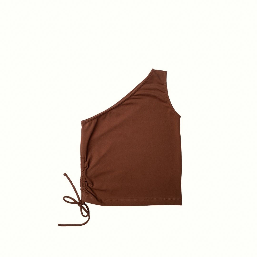 LILY ONE SHOULDER TOP - BROWN