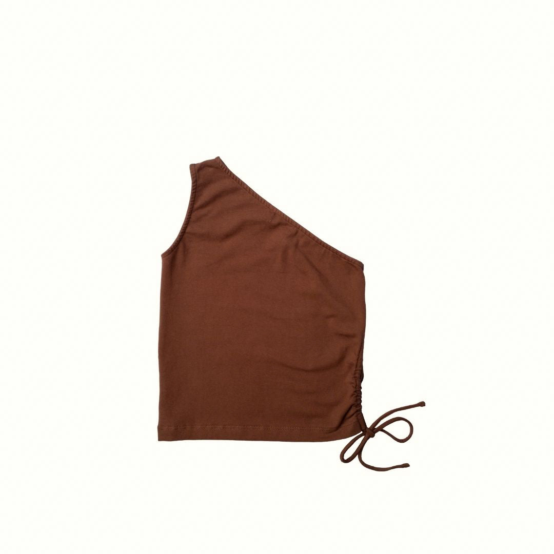 LILY ONE SHOULDER TOP - BROWN