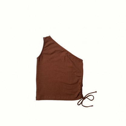 LILY ONE SHOULDER TOP - BROWN
