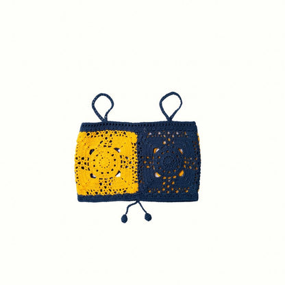 COCO TWIN CROCHET TUBE TOP - NAVY-YELLOW