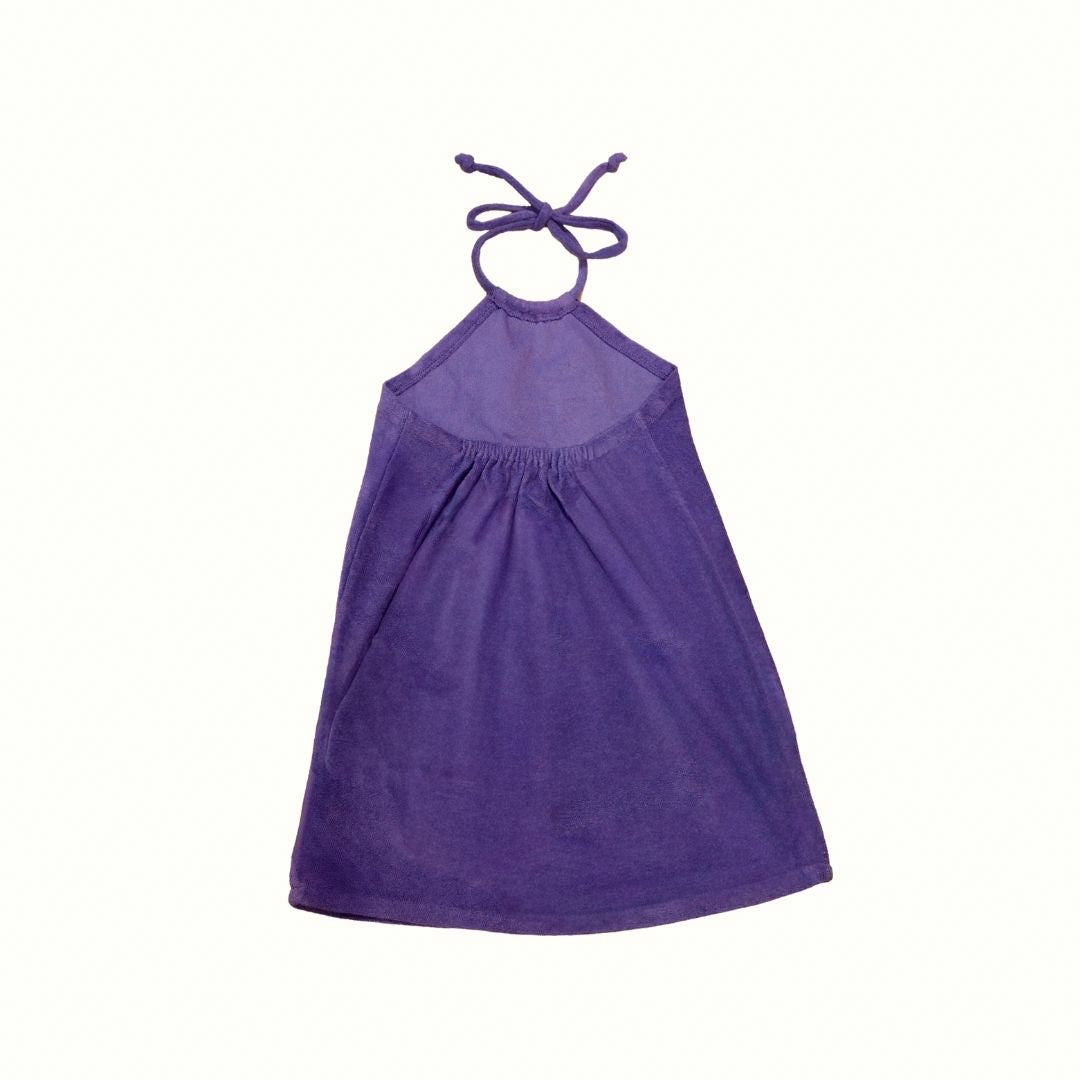 SUMMER PARTY HALTER TERRY FLOWER DRESS - PURPLE