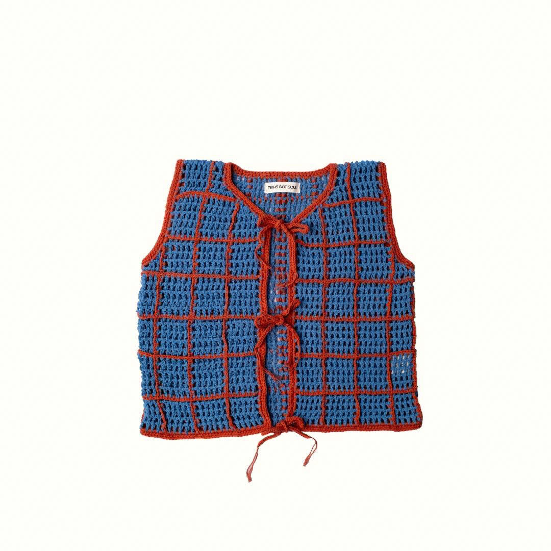 ALOHA CHECKER CROCHET VEST - BLUE