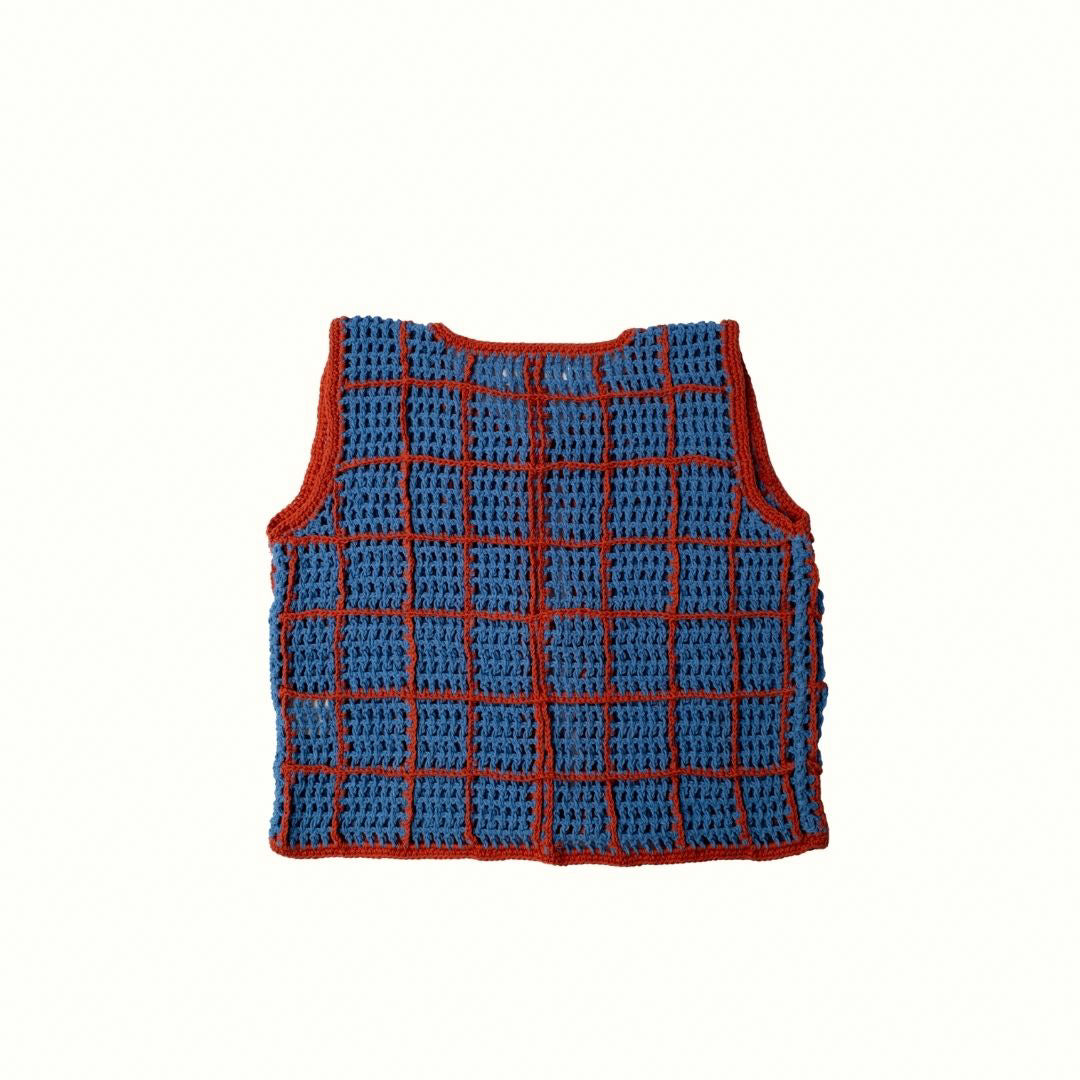 ALOHA CHECKER CROCHET VEST - BLUE