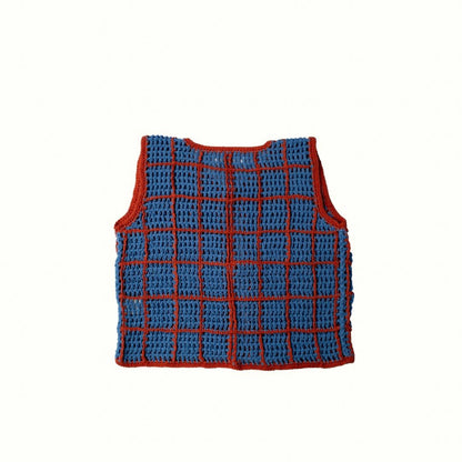 ALOHA CHECKER CROCHET VEST - BLUE