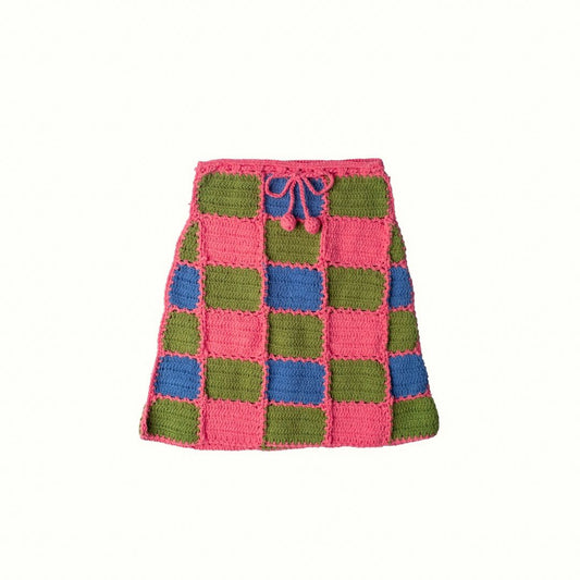SUNFLOWER PATCH CROCHET SKIRT HANDMADE - PINK