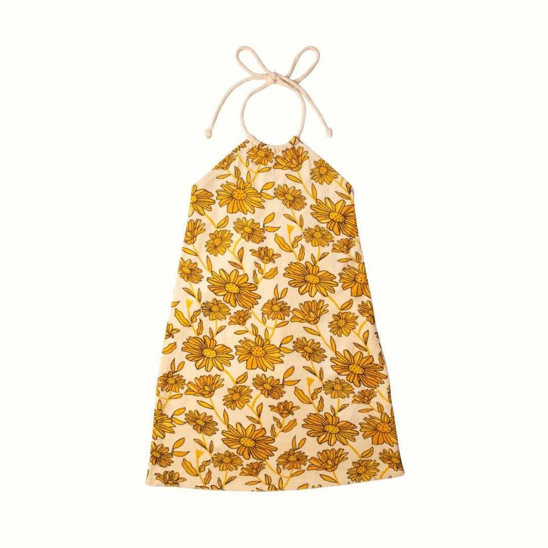 SUNFLOWER HALTER TERRY DRESS - IVORY