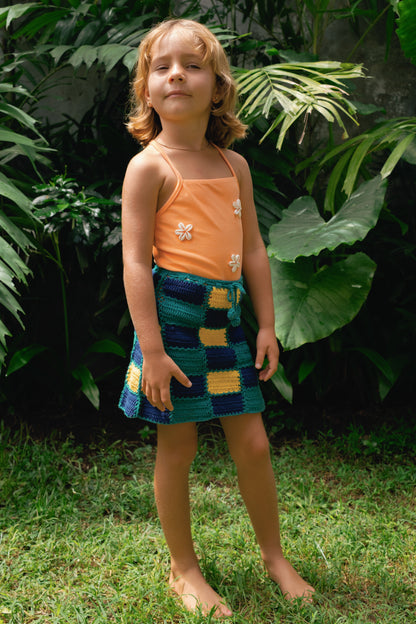 SUNFLOWER PATCH CROCHET SKIRT HANDMADE - GREEN
