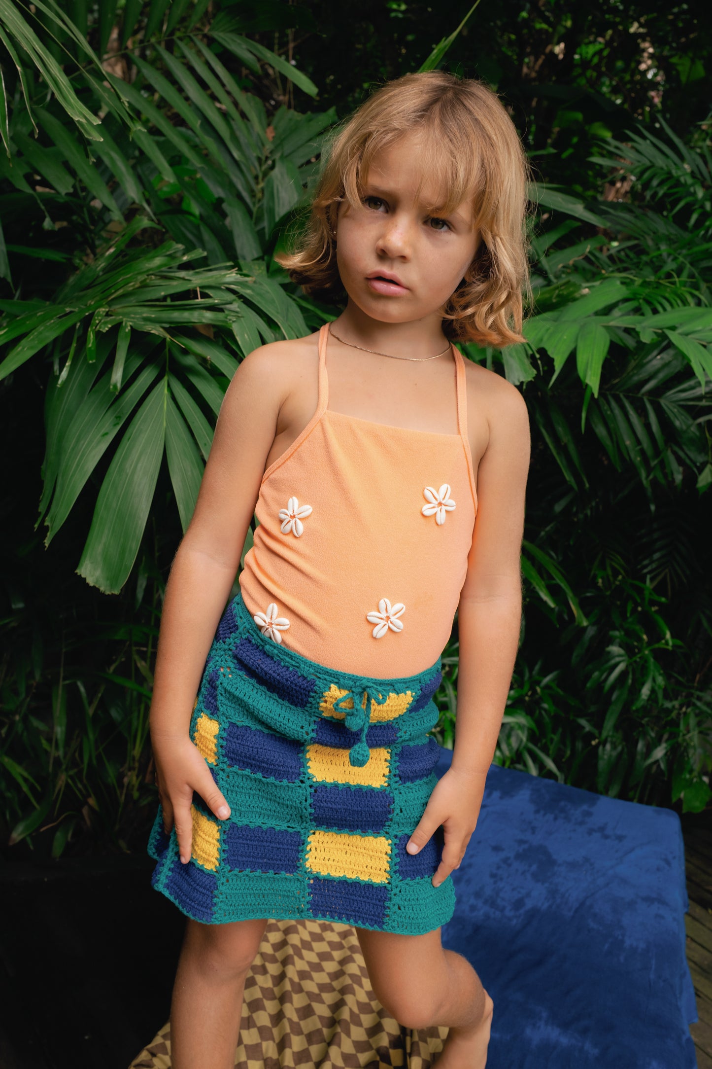 SUNFLOWER PATCH CROCHET SKIRT HANDMADE - GREEN
