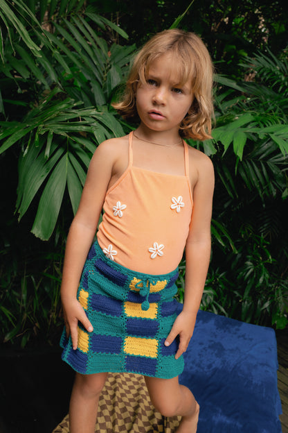 SUNFLOWER PATCH CROCHET SKIRT HANDMADE - GREEN