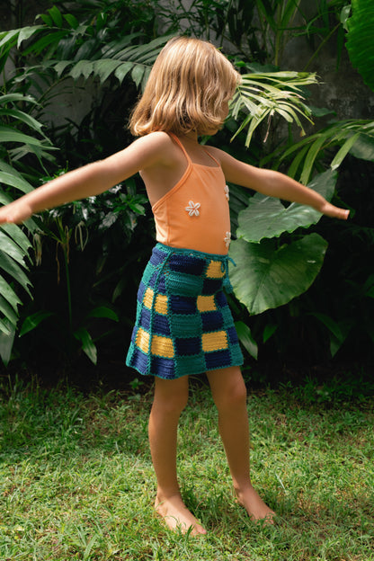 SUNFLOWER PATCH CROCHET SKIRT HANDMADE - GREEN