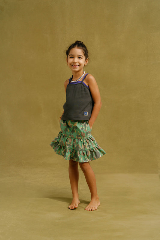 CAMO RUFFLED SKIRT - KHAKI GREEN - nikasgotsoul