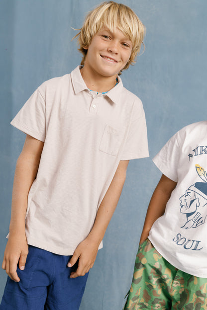 LUCAS POLO STRIPE TOP - LIGHT GREY - nikasgotsoul