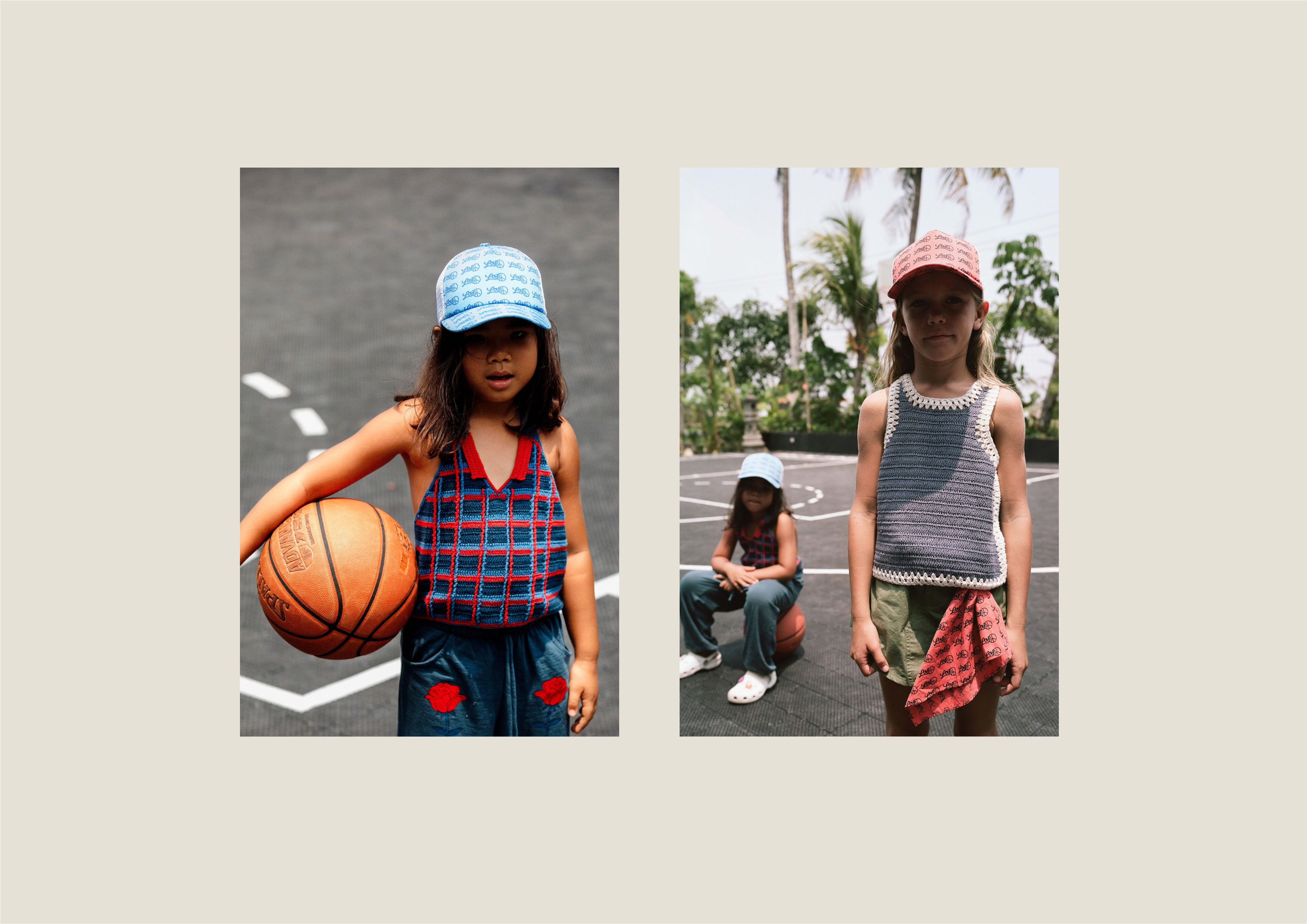 Close-up of child in crochet hat and matching tank top